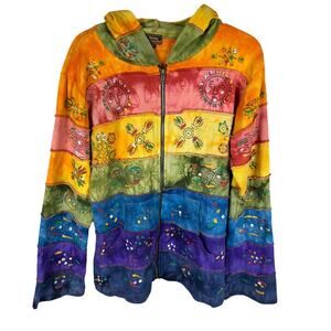 Rising International Bohemian Patterned Tie Dye Y2K Hippie Front Zip Hoodie M